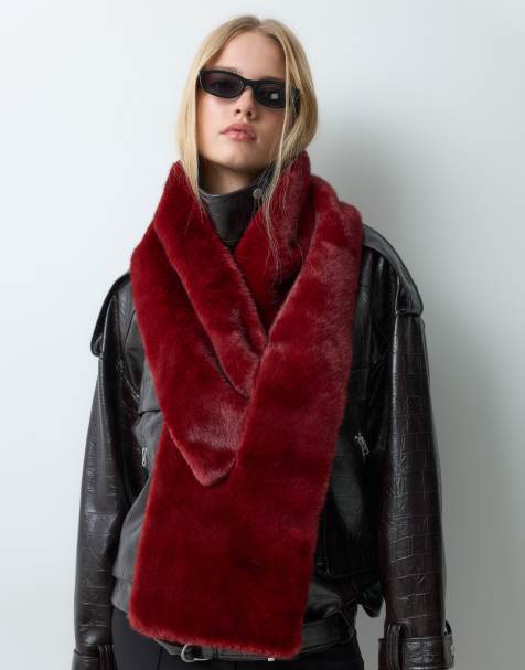 My Accessories oversized statement-sjaal van rood faux-fur - view 1
