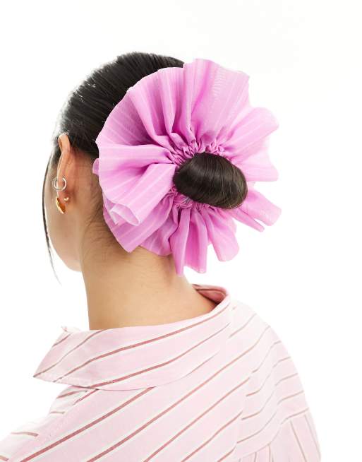 My Accessories - Pink og stor scrunchie med striber 