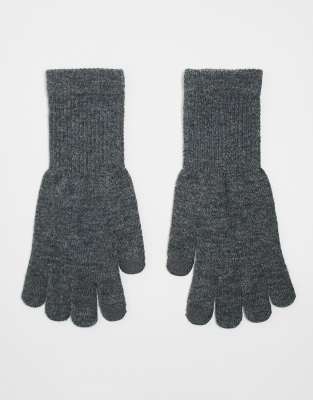 My Accessories My Accessories plain knit touch screen gloves in grey-Black