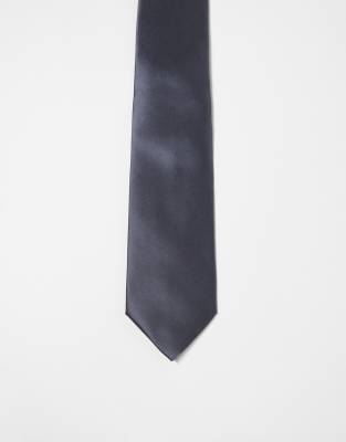 My Accessories plain tie in black satin-Grey