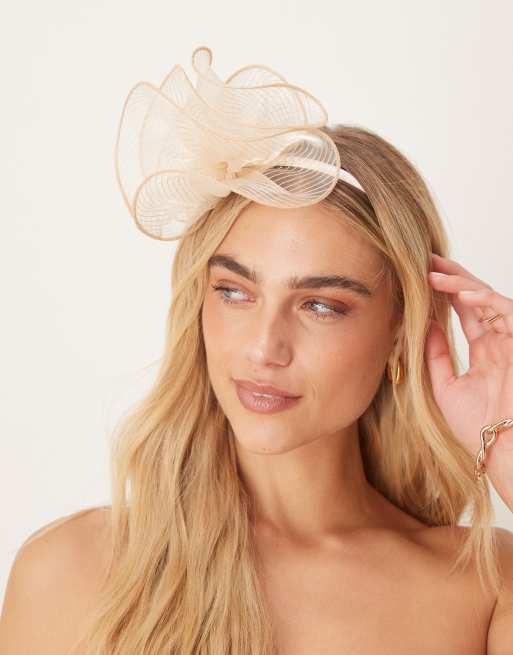 My Accessories – Plissierter, weicher Fascinator in Champagner