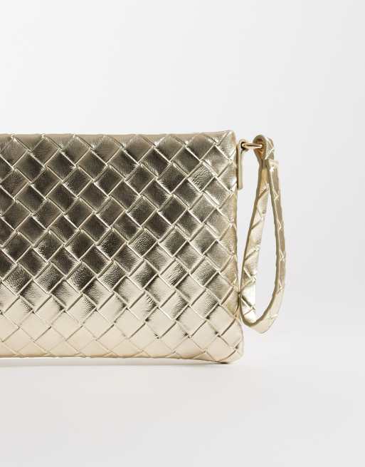 My Accessories - Pochette piatta color oro intrecciata , 3 di 4