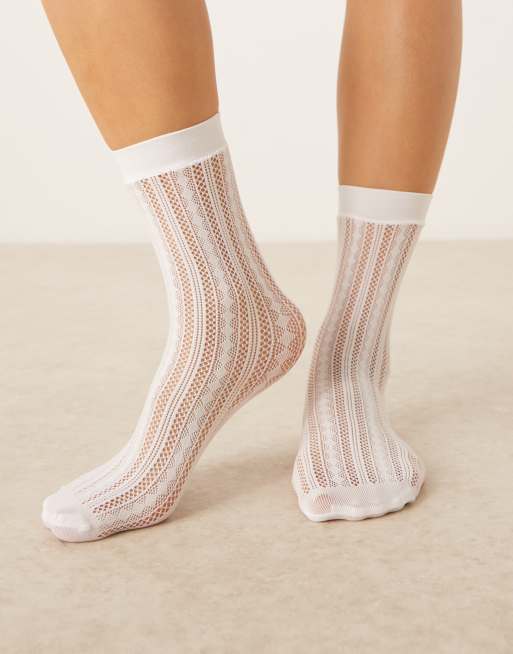 My Accessories pointelle ruffle lace socks in white