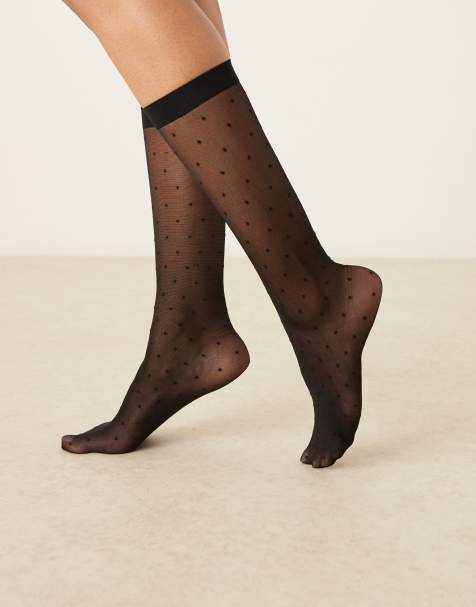 My Accessories polka dot mesh socks in black - view 1