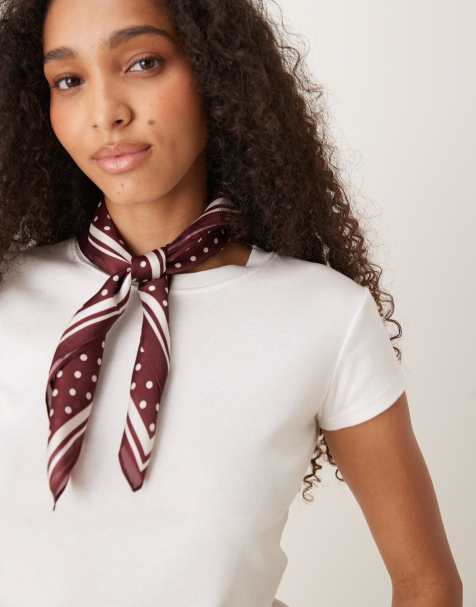 My Accessories polka dot neck scarf in burgundy - view 1
