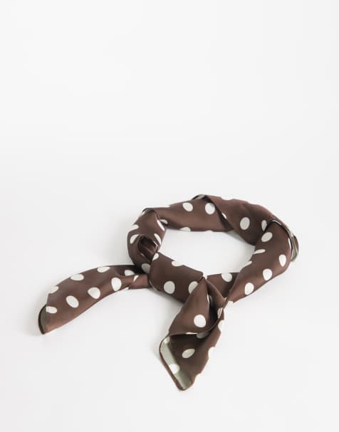 My Accessories polka dot satin bandana in brown and cream - view 1