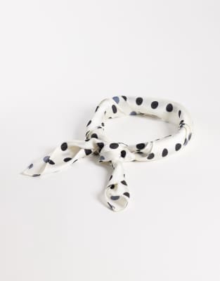 My Accessories Polka Dot Satin Bandana In White