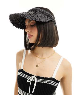 My Accessories My Accessories raffia visor hat in black