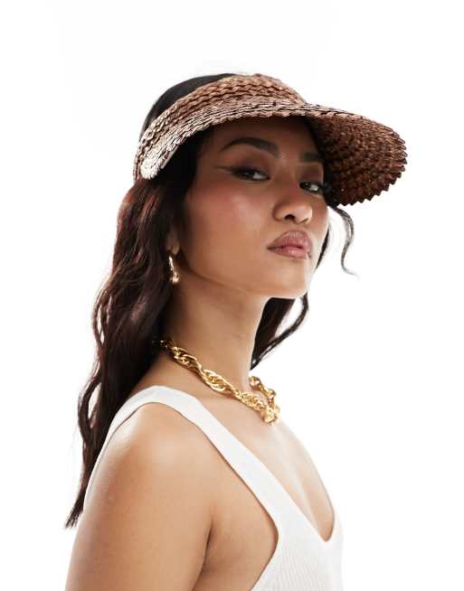 My Accessories raffia visor hat in bronze