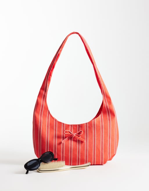 My Accessories - Rød buet sling-taske i kanvas med striber, 2 af 4