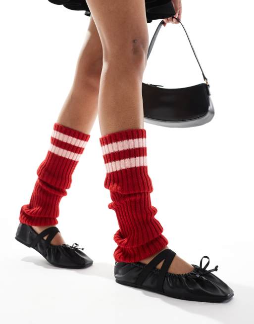 My Accessories - Røde og ribstrikkede benvarmere med pink striber, 3 af 4