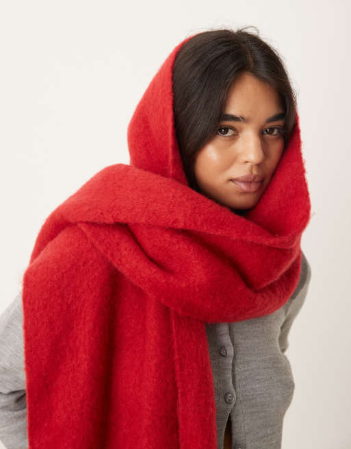 My Accessories - Rødt oversized superblødt tæppehalstørklæde med striber, 2 af 4