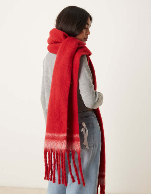 My Accessories - Rødt oversized superblødt tæppehalstørklæde med striber, 4 af 4