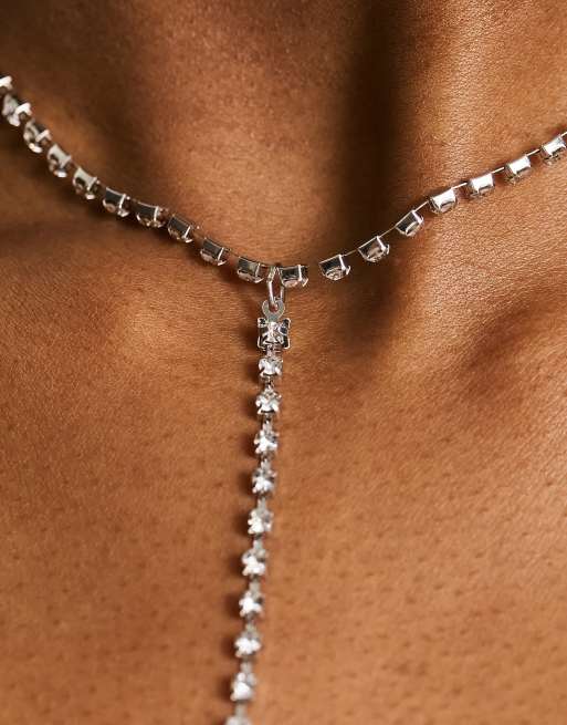 My Accessories rhinestone body chain in silver