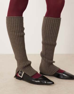 My Accessories My Accessories ribbed leg warmers with slit detail in dark grey