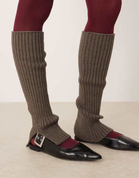 My Accessories ribbed leg warmers with slit detail in dark grey - view 1