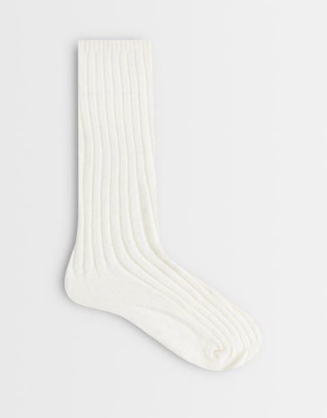 My Accessories ribbed under knee socks in cream - view 1