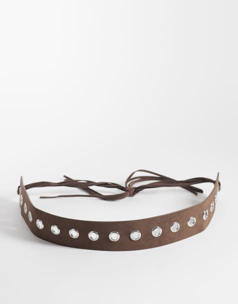 My Accessories - Riem van imitatiesuède met oogjes in bruin - view 1