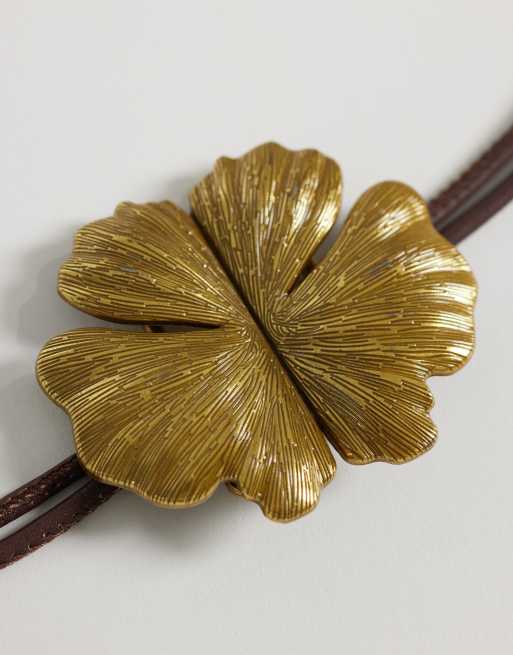 My Accessories - Riem van touw met opvallende bloem in bruin, 2 van 3