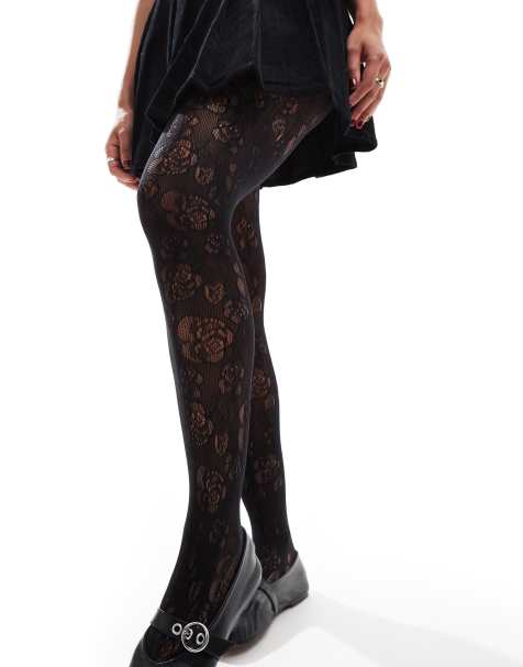 My Accessories romantic floral lace tights in black - view 1