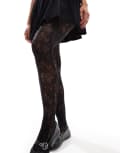 [My Accessories] My Accessories romantic floral lace tights in black S Black