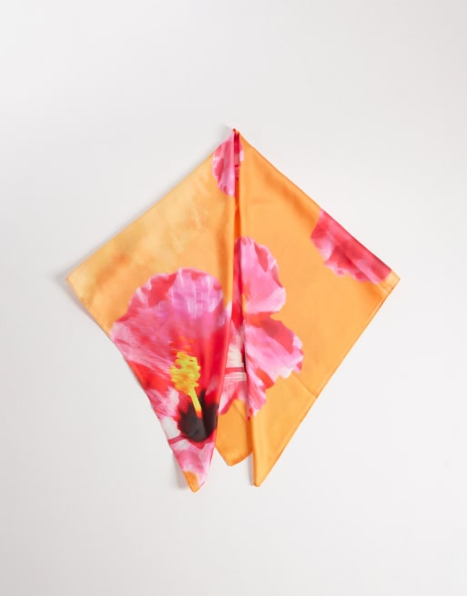My Accessories – Rosa och orange, storblommig bandana i satin , 4 av 4