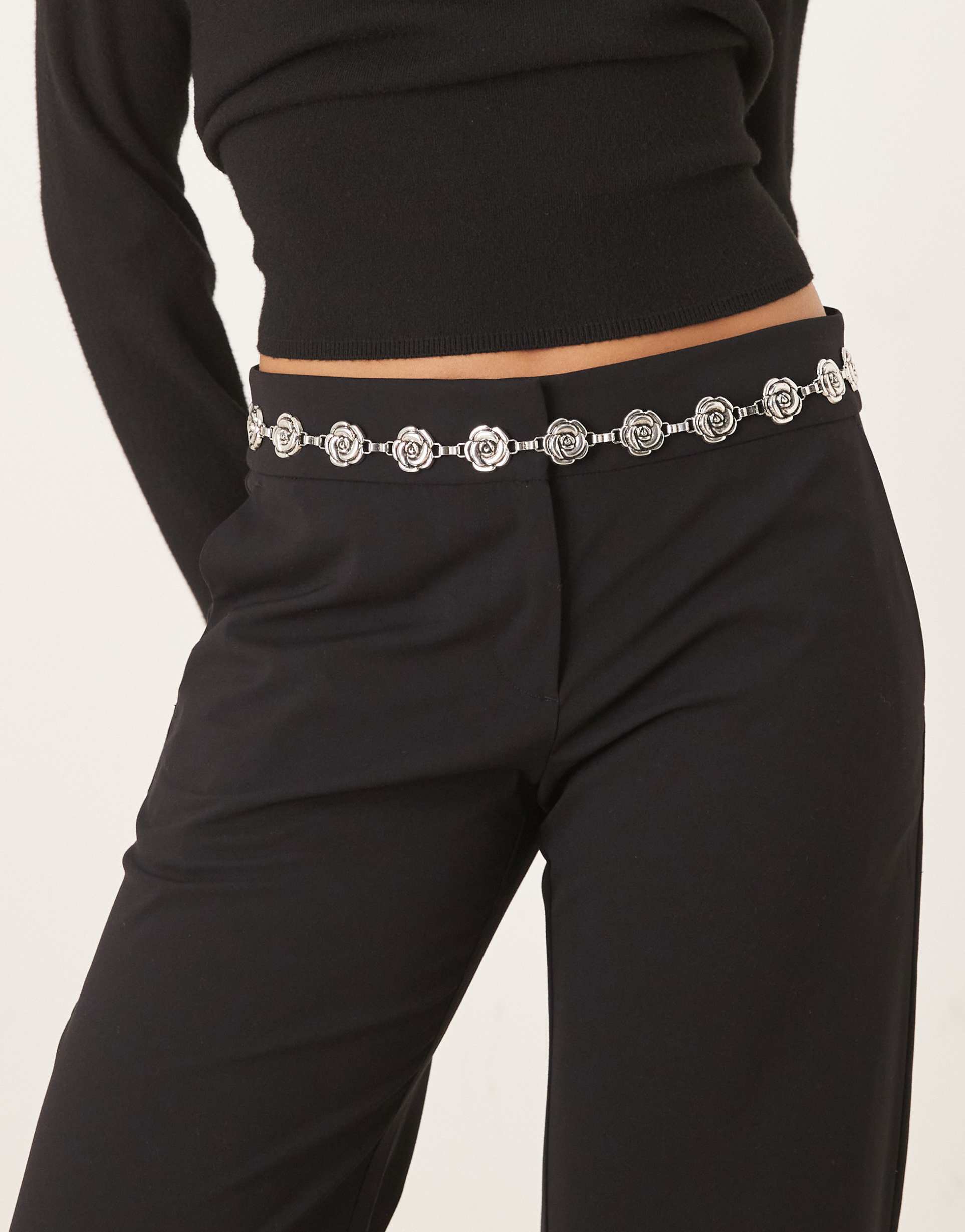 my accessories rose chain belt in vintage silver