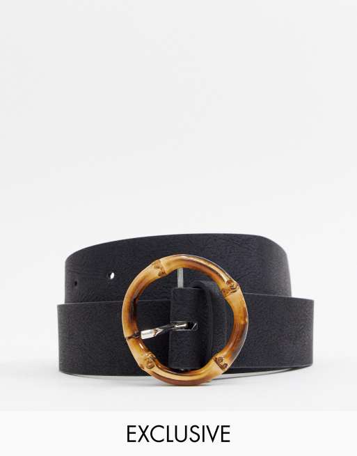 Belt with bamboo buckle in Black Leather