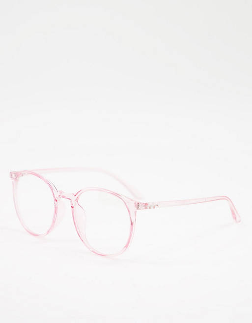 My Accessories round blue light glasses with clear pink frame
