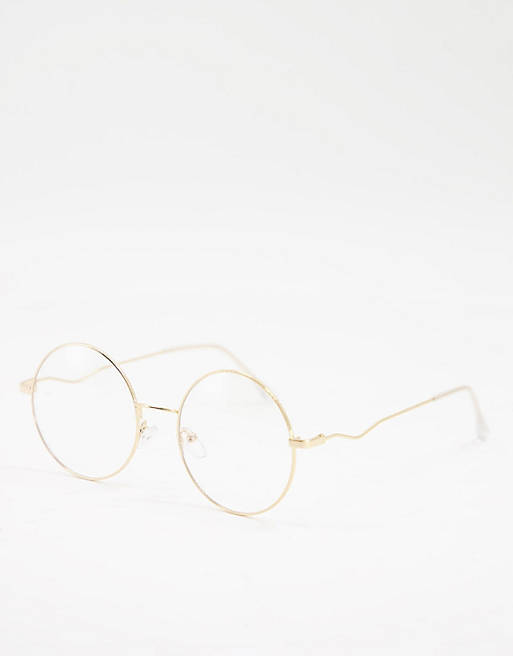 My Accessories round blue light glasses with gold wire frame