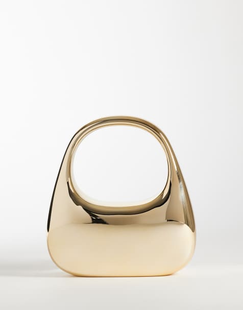 My Accessories round metal handheld grab bag in gold - view 1