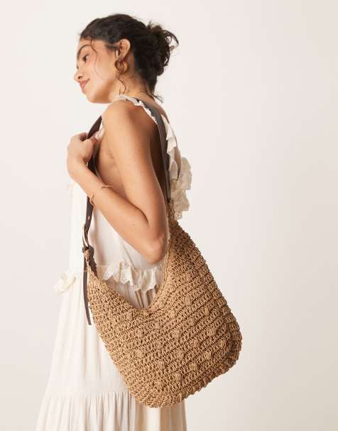 My Accessories - Sac porté épaule incurvé en raphia avec bride à boucle - Beige - view 1