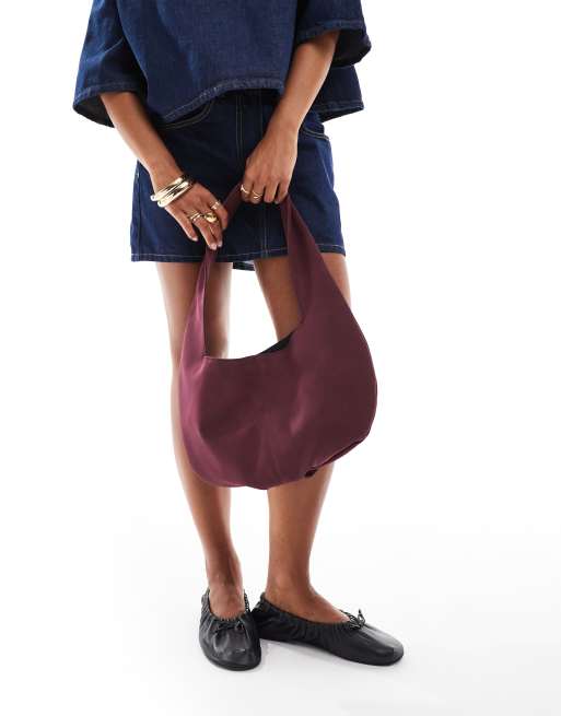 My Accessories - Sac porté épaule rond en imitation daim souple - Bordeaux, 4 de 4