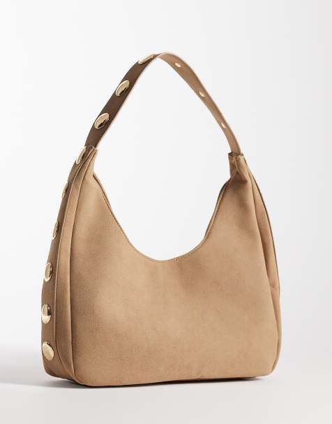 My Accessories - Sac porté épaule souple en imitation daim à clous - Crème - view 1