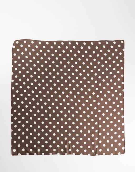 My Accessories - Satijnen bandana met stippen in bruin en crème, 3 van 3