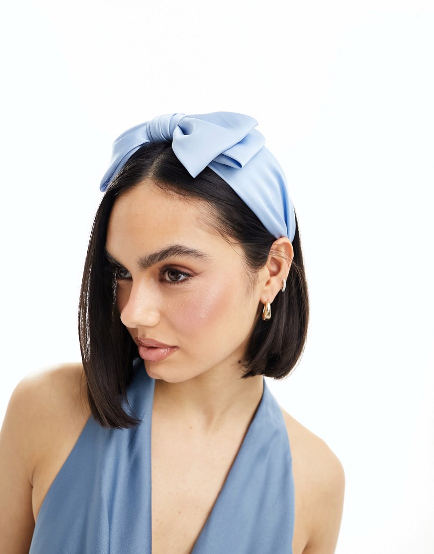 My Accessories satin bow headband in pale blue