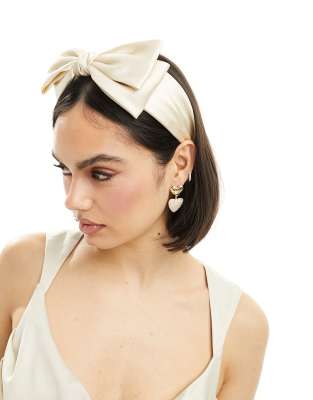 My Accessories - Satin-Haarreif in Creme mit Schleife-Weiß