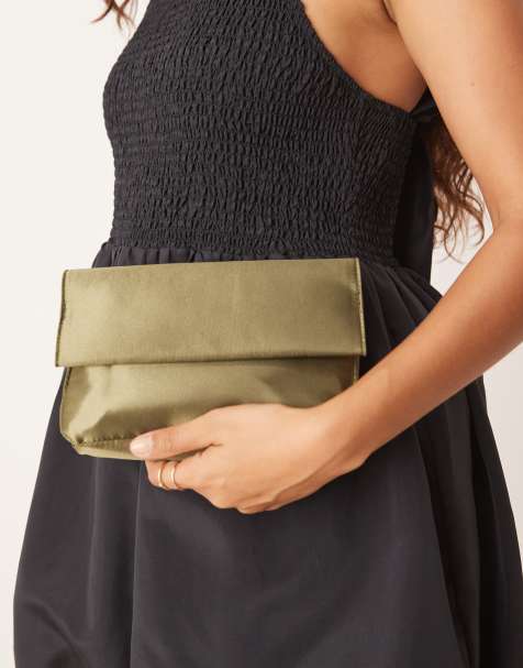 My Accessories satin roll top clutch in olive green - view 1