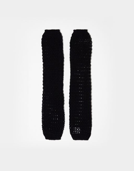 My Accessories - Scaldamuscoli per braccia neri all'uncinetto