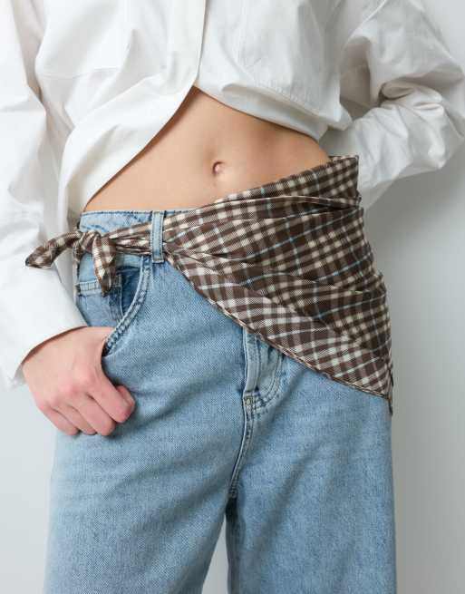 My Accessories scarf belt in brown check print, 4 of 5