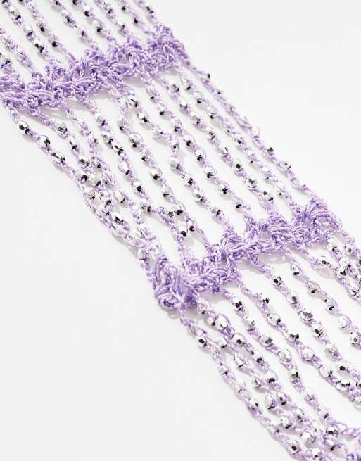 My Accessories – Schmaler Häkelschal in Lila mit Perlenbesatz, 3 von 4