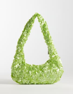 Schultertasche in Blassgrün mit Paillettenbesatz Grün No Size