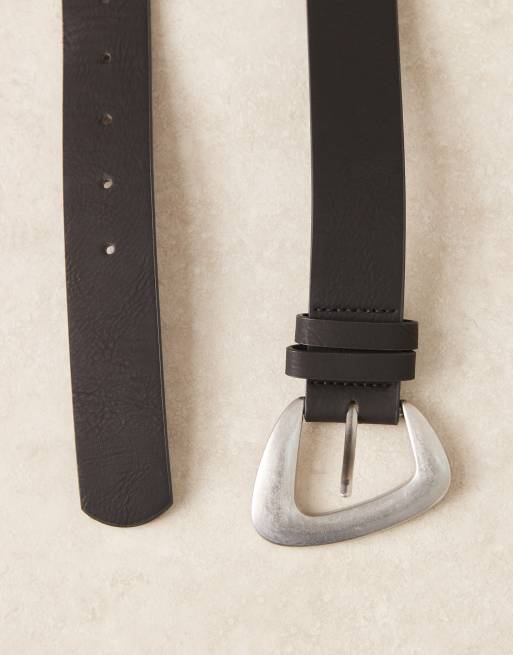 My Accessories sculptural buckle belt in black and brushed silver , 3 of 3