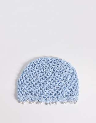 My Accessories My Accessories sequin beanie with faux pearls in baby blue