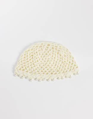 My Accessories Sequin Beanie With Faux Pearls In White