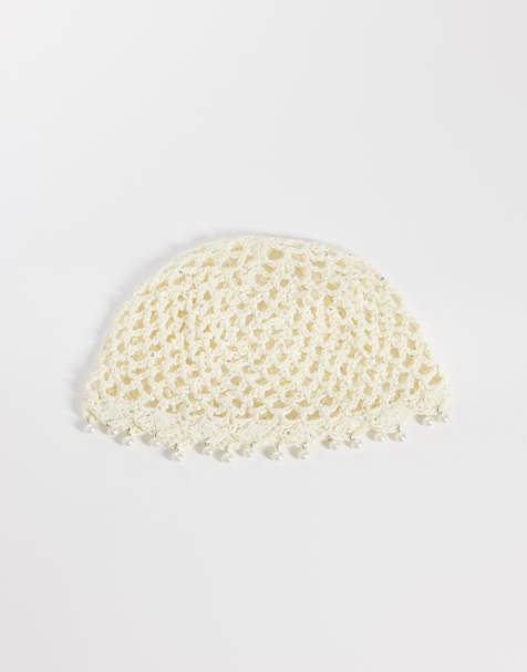 My Accessories sequin beanie with faux pearls in cream - view 1