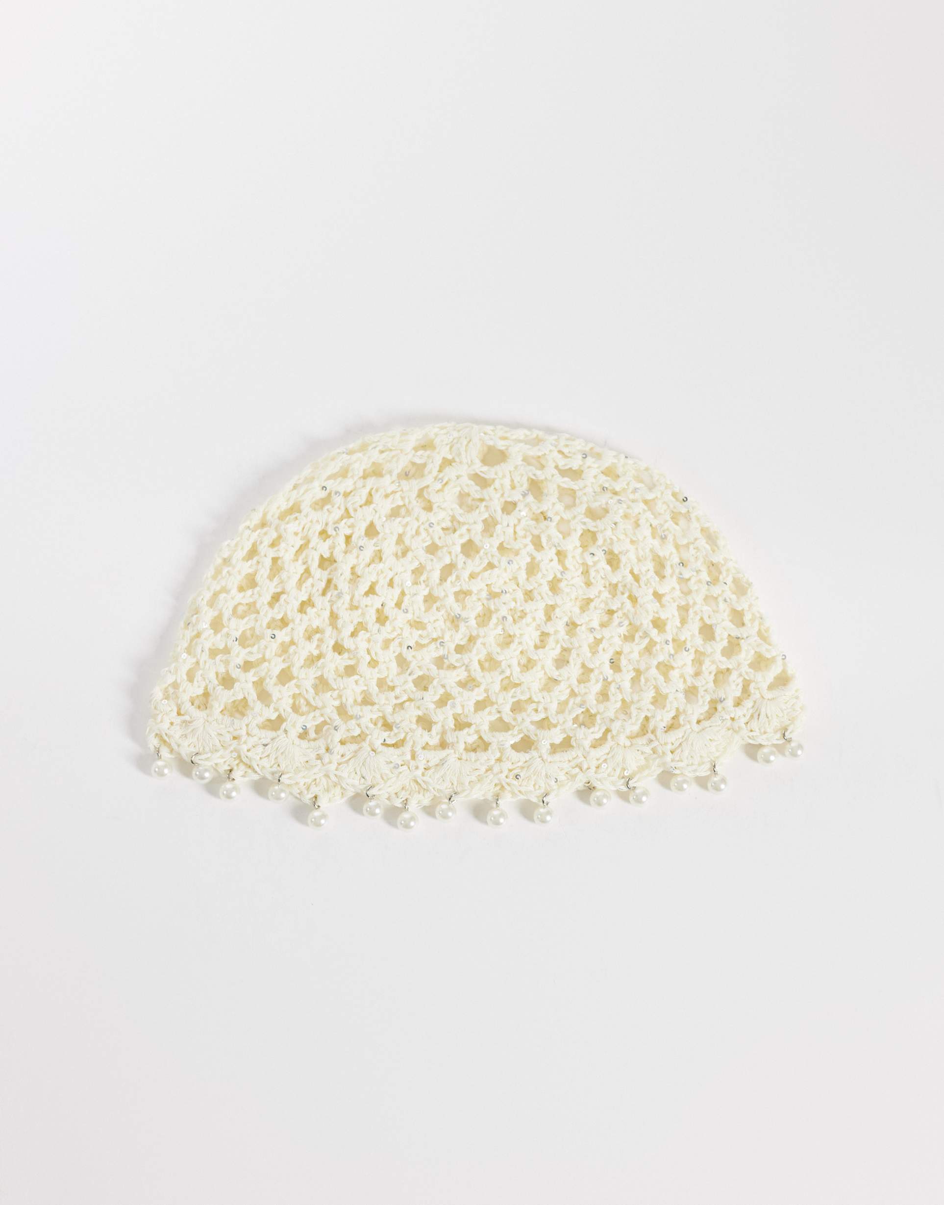 my accessories sequin beanie with faux pearls in cream