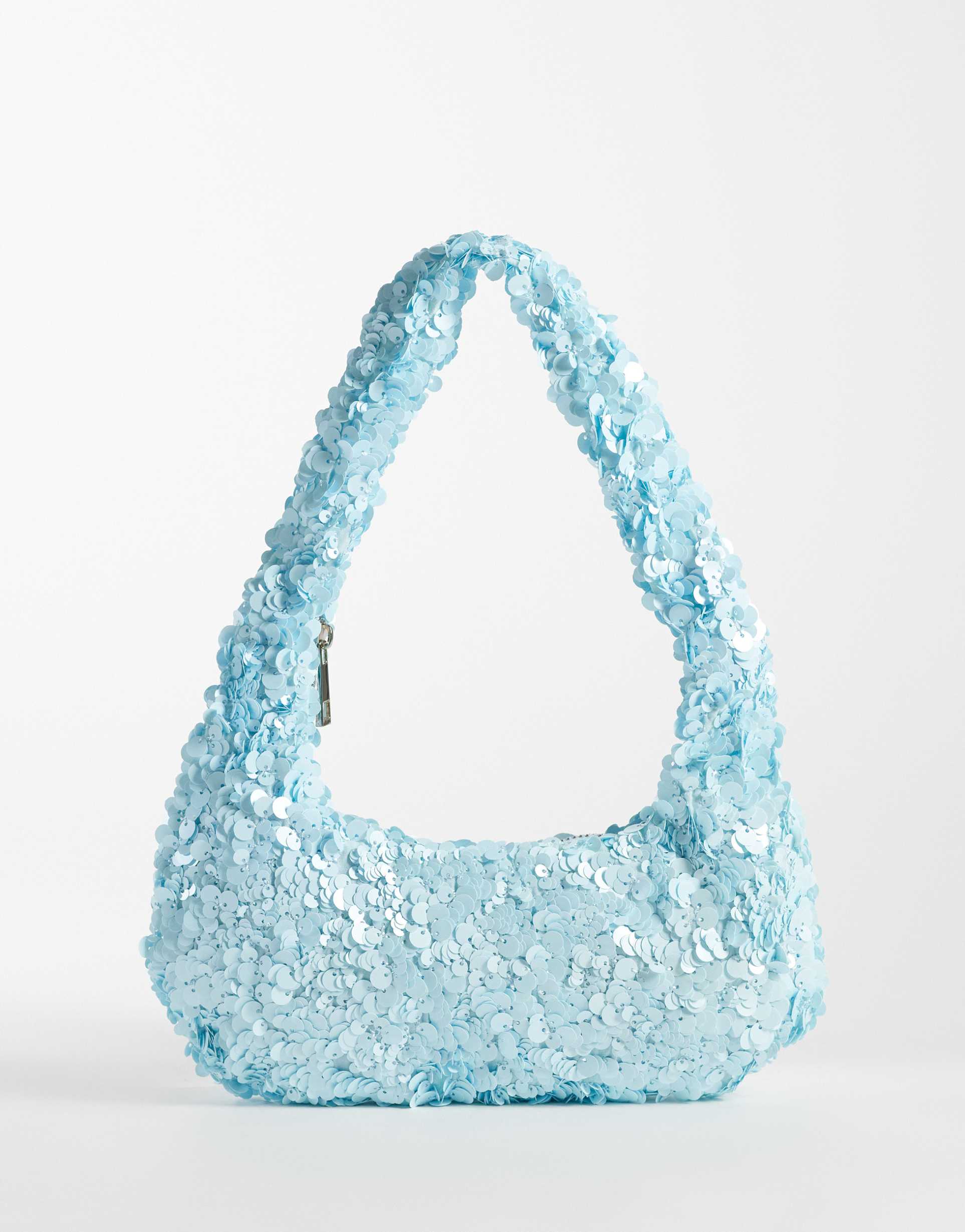 my accessories sequined shoulder bag in pale blue