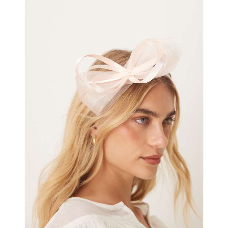 Serre-tête Mariage élégant – Fascinator Avec Plumes Et Fleurs – Bandeau Maille Crème – Pour Femme Et Fille