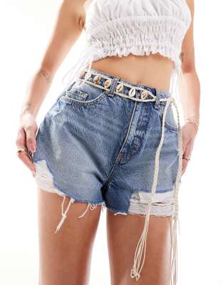 My Accessories My Accessories shell trim macrame belt in cream-White
